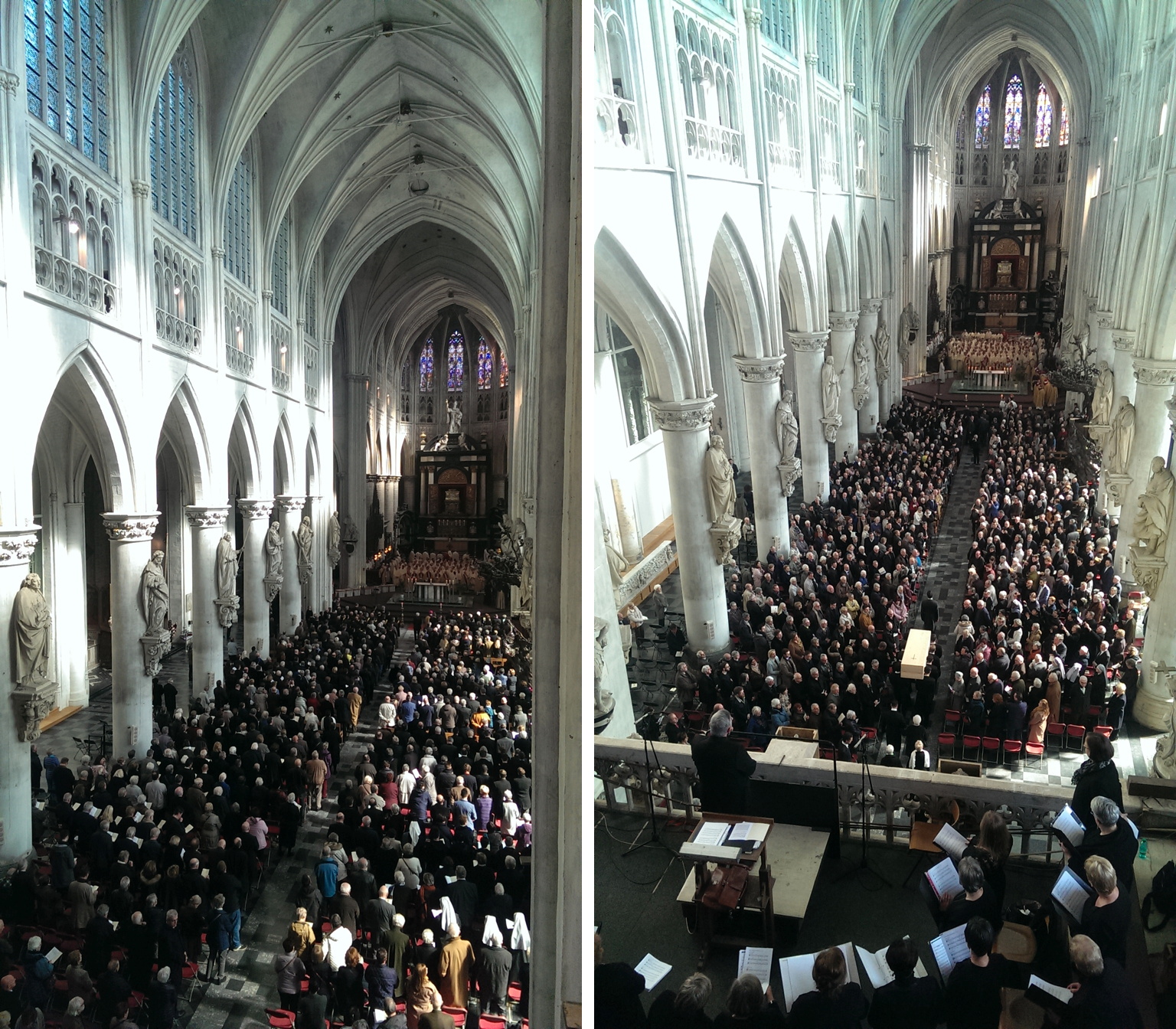 De uitvaart van kardinaal Godfried Danneels als gezien vanaf de steiger voor het deels gedemonteerde orgelfront